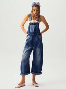 Bohemela Pantaloni salopette in denim casual con stampa lavata e patchwork