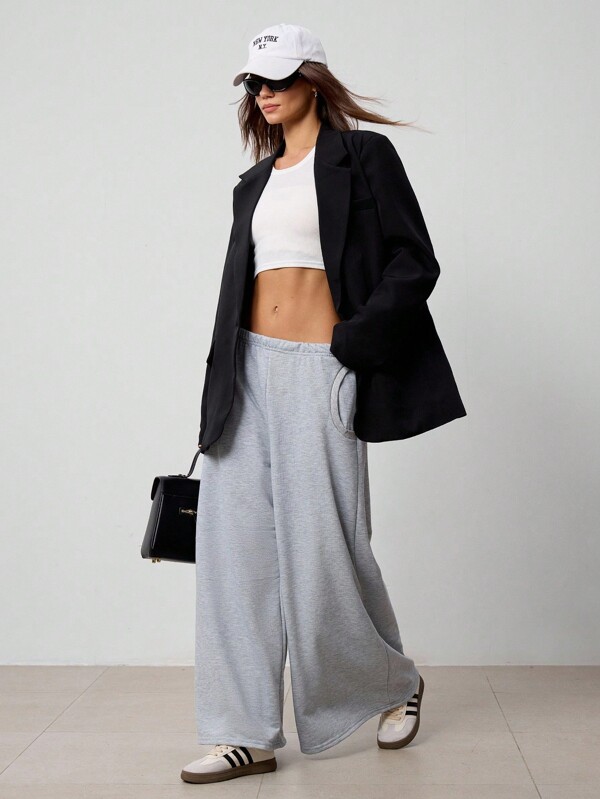 Hanevo Women's Casual Solid Color Wide Leg Sweatpants Sporty Fall Cloth For Women