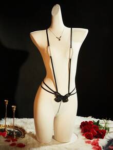 SpicyHot 珍珠、镂空、蝴蝶、蕾丝女士性感紧身衣束身内衣外出 - 黑色 - 查看 1