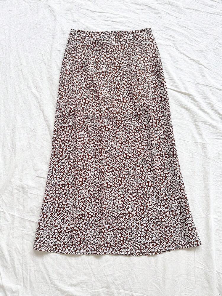 High Waist Ditsy Floral Split Thigh Skirt