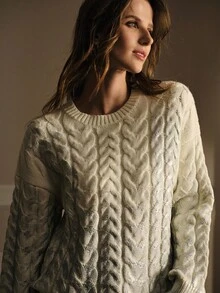 MOTF PREMIUM SUÉTER DE PUNTO TRENZADO CON HOMBROS CAÍDOS - Plateado - Ver 2