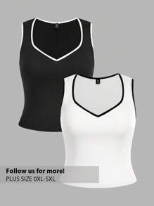 SHEIN Privé Plus Size Color Block Casual Camisole Tank Tops, Multi-Pack For Summer - Multicolor - View 1