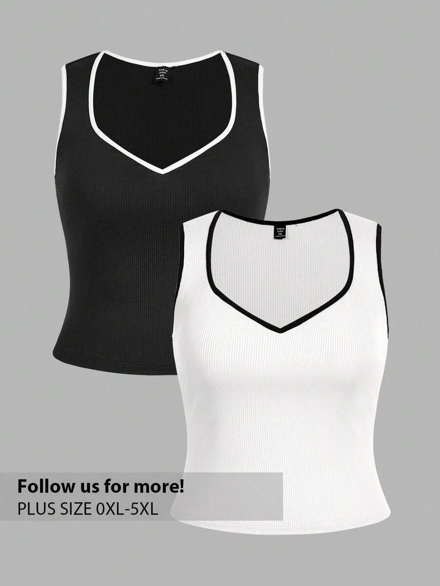 SHEIN Privé Plus Size Color Block Casual Camisole Tank Tops, Multi-Pack For Summer - Multicolor - View 1