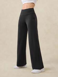 OutZeal Women Sports Pants Daily Casual Lounge Buttery Soft Knitted Sweat Wicking High Waist Straight Legs With Pockets - Black - View 10