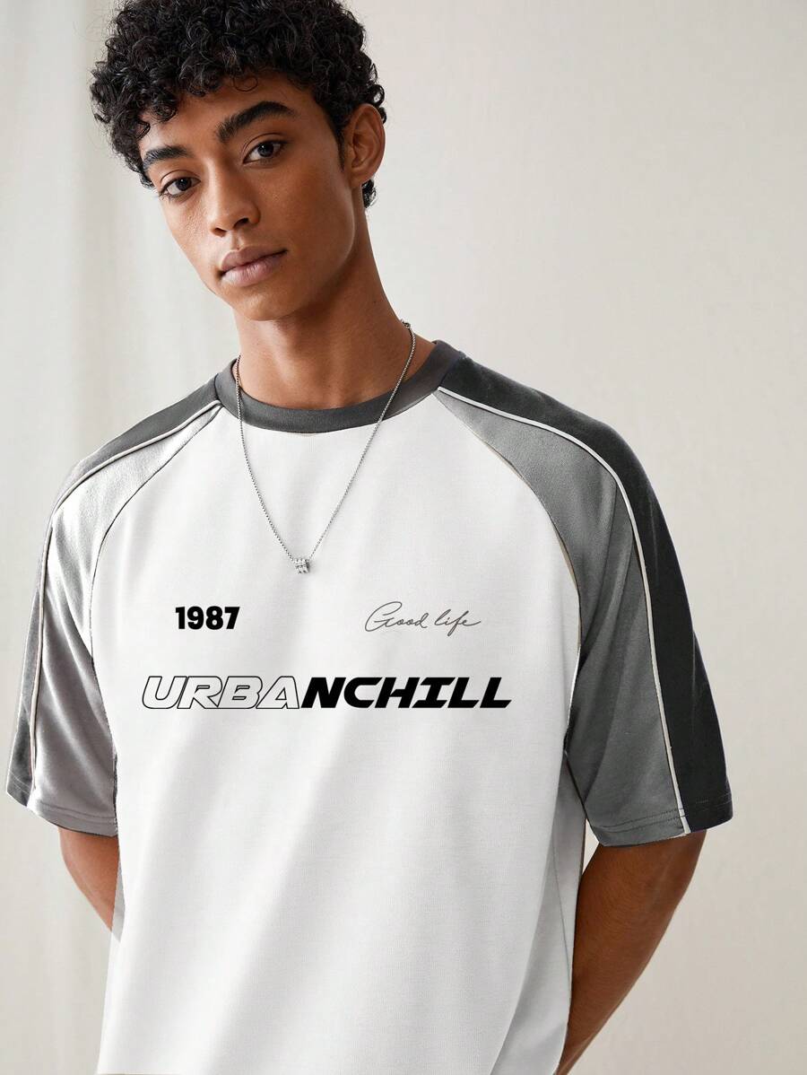 SWAVVY Men's Knitted Fashion Casual Daily Young Loose Patchwork Print Pattern Short Sleeve T-Shirt, Summer, School, For Fall