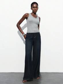 Maija Áo tank top hai dây màu xám mùa thu, chất liệu vải gân, ôm sát, kiểu dáng casual, thiết kế thời trang, đa năng, phong cách đường phố, hở vai, áo crop top dễ phối đồ, phong cách Y2K, Halloween, dự tiệc mùa thu dành cho nữ. - Xám - Xem 2