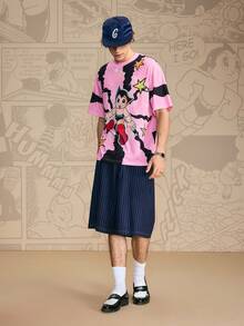 Astro Boy X SHEIN Men's Casual Cartoon Pattern Round Neck Short Sleeve T-Shirt, Summer, 2000s Style - Pink - View 4