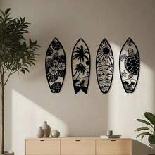 1pc Metal Surfboard Wall Decor - Summer Beach Signage With Turtle, Palm Tree Design - Coastal Hanging Wall Art For Door & Home Decor,Home Decor ,Room Decor,Wall Decor