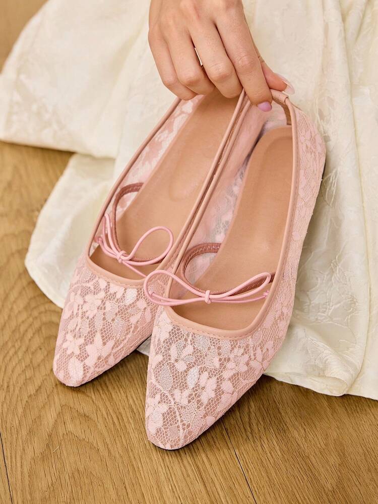 CUCCOO HITCHD 2026 Spring/Autumn New Elegant Style Mesh Mary Jane Bow Decor Solid Color Square Toe Comfortable Casual Flat Shoes For Women