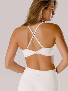 Aralina Leisurewear Pastel Pink Supportive Deep-V Active Twist Crop Top With Bag - White - View 2
