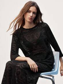 Maija Women's Sexy Solid Color Hollow Out Sheer T-Shirt,Boho Women Clothing - Black - View 5
