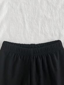 SHEIN 2 件套女婴休闲条纹领长袖上衣和百搭裤子套装，适合春秋冬季节日常穿着 - 彩色 - 查看 3