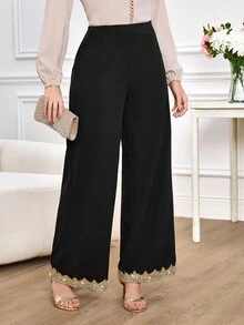 Miaspire Women's Fall And Winter Trousers, Women's Wide-Leg Trousers, Sequin Embroidery Lace Splicing Design Elements, Suitable For Wedding Guests To Wear, Versatile Black Elegant Trousers, Women's Trousers For Going Out And Partying Occasions,Lack Pants - Black - View 5