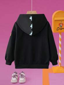 Nick 90s | SHEIN Young Boy Casual Street Cartoon Dinosaur & Letter Print Dropped Shoulder Loose 3D Detail Sweatshirt, Spring/Autumn - Black - View 2