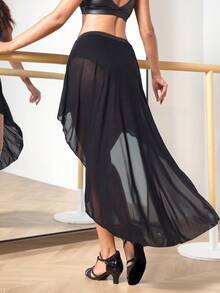 Menodora SHEIN Sport 女式纯色高低下摆中长裙，其他舞蹈服装