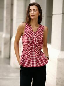 Hanevo Áo sơ mi kẻ caro không tay thời trang dành cho nữ, mùa hè - Nhiều màu - Xem 1