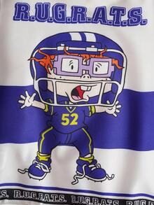 Nick 90s | SHEIN 2pcs/Set Young Boy Sports Casual Jersey Style Cartoon & Numeric Graphic White Crew Neck Long Sleeve Sweatshirt And Pants Knit Tracksuit - Multicolor - View 5