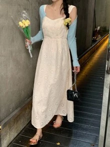 Livesso 女式纯色提花面料A字腰优雅度假夏装