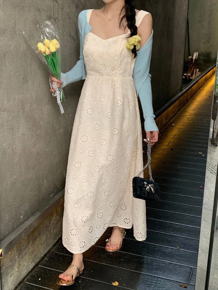 Livesso 女式纯色提花面料A字腰优雅度假夏装