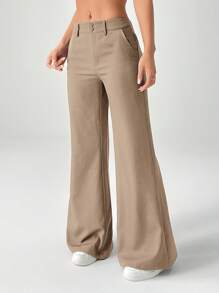 SHEIN PETITE 新款秋冬低腰休闲个性西装裤 - 咖啡棕 - 查看 3