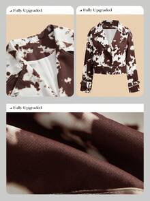 Anewsta Women's Casual Chic Animal Print Camo Short Jacket, Long Sleeve Motorcycle Outerwear For Autumn - Brown - View 3