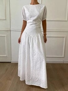 DAZY Women's Summer Round Neck Puff Sleeve Tie Waist Backless Loose Pants 2 Pieces Set - White - View 1