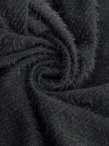 SHEIN CURVE+ 大码女式纯色长袖开襟休闲宽松夹克，大码秋装，女式冬装，商务休闲女装，女士优雅服装，适合时尚日常穿着 - 黑色 - 查看 9