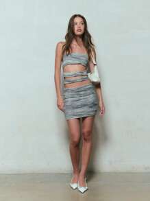 TypaGal Damska sukienka mini z wycięciami na ramiączkach, w stylu wakacyjnym - Szary - Zobacz 6