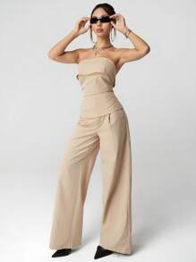 SHEIN ICON 2 件套女式短款吊带背心和高腰阔腿及地长裤套装，休闲日常穿着，性感，返校季 - 彩色 - 查看 7