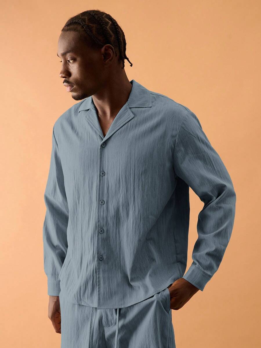 Musero Relaxed Revere Collar Long Sleeve Shirt Spring Summer Vacation Holiday Smart - Baby Blue - View 1