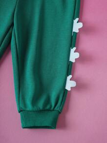 Nick 90s | SHEIN Baby Boy Cartoon Dinosaur & Letter Graphic Crew Neck Long Sleeve Knit Sweatshirt & Pants 2 Pieces Set - Green - View 5