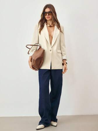 ATUI Studio Women's Fall Casual Commuting City Loose Versatile Contrast Striped Suit Jacket,Office Outfits For Women,Business Casual Woman,Wedding Guest Dress Women,Fall Clothes For Women