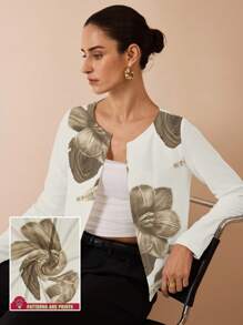 Glamance BiGraphic Women's Elegant Commuter Floral Print Jacket, Suitable For Summer Light Cardigan Women Cropped Blazer Floral Print Cardigan Women Floral Cardigan Women Blazers Printed Cardigan - White - View 4