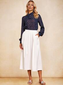 House of One 优雅 A 字高腰褶皱喇叭中长裙女款春夏秋季女士 Old Money