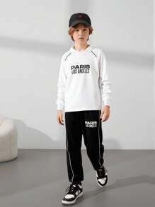 Tween Boy Casual Letter Print T-Shirt And Pants Set Chic Outfits For Autumn/Winter - White - View 8