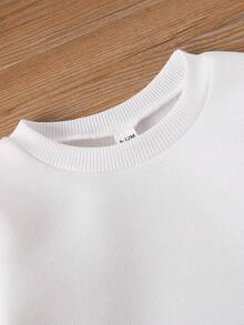 SHEIN 年轻女孩基本款圆领羊毛运动衫，白色星期三亚当斯万圣节冬秋秋季时尚运动衫，适合万圣节派对