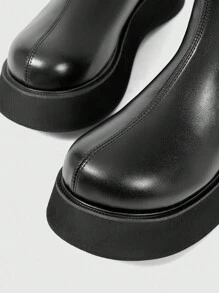 ROMWE Grunge Punk 2.0in Heel Lace Bow Round Toe Zipper Back Punk Style Leather Platform Ankle Boots, Casual Thick Sole Ankle Boots For Women - Black - View 8
