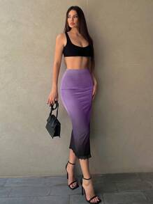 Firerie Falda lápiz de impresión de degradado en color morado para verano - Morado - Ver 4