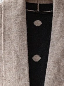 Franclia Cárdigan de punto holgado con cuello en V y cordón, con estampado de lunares aleatorio para mujer - Caqui - Ver 4