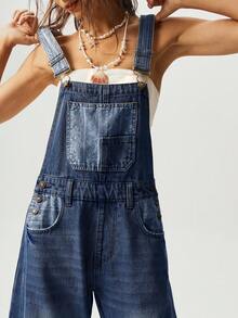 Bohemela Pantaloni salopette in denim casual con stampa lavata e patchwork