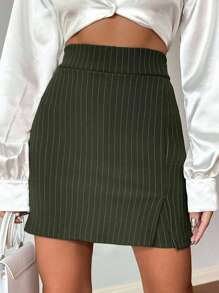 RueChic Của phụ nữ Sọc dọc Thẳng quần ống rộng Skorts - xanh quân đội - Xem 5