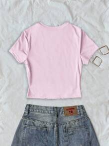 INAWLY Women's Floral Print Slim Fit Short Style T-Shirt, Sweet & Dopamine Inducing Ladies Summer Top
