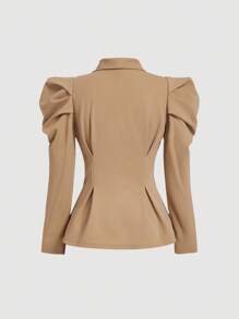 SHEIN MOD 女士两件套棕色复古喇叭袖修身西装外套和直筒裤，节日女装，女装，新年，优雅套装，秋冬新年装扮 - 棕色 - 查看 8