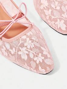 CUCCOO HITCHD Sepatu Mary Jane Jala Gaya Elegan Baru Musim Semi/Gugur 2026 dengan Dekorasi Pita, Warna Solid, Ujung Persegi, Nyaman, Kasual, dan Datar untuk Wanita - Berwarna merah muda - View 12