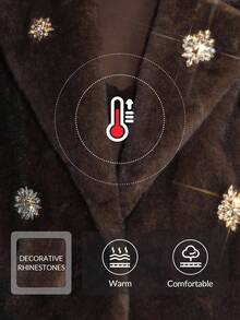 Anewsta Áo khoác dài lông nhân tạo đính đá thủ công, thích hợp cho mùa thu, mùa đông, đi chơi, thanh lịch, trang trọng, tiệc tùng, sang trọng, năm mới, áo khoác mùa đông nữ, giáng sinh, công sở, tốt nghiệp, đám cưới - Cà phê nâu - Xem 2