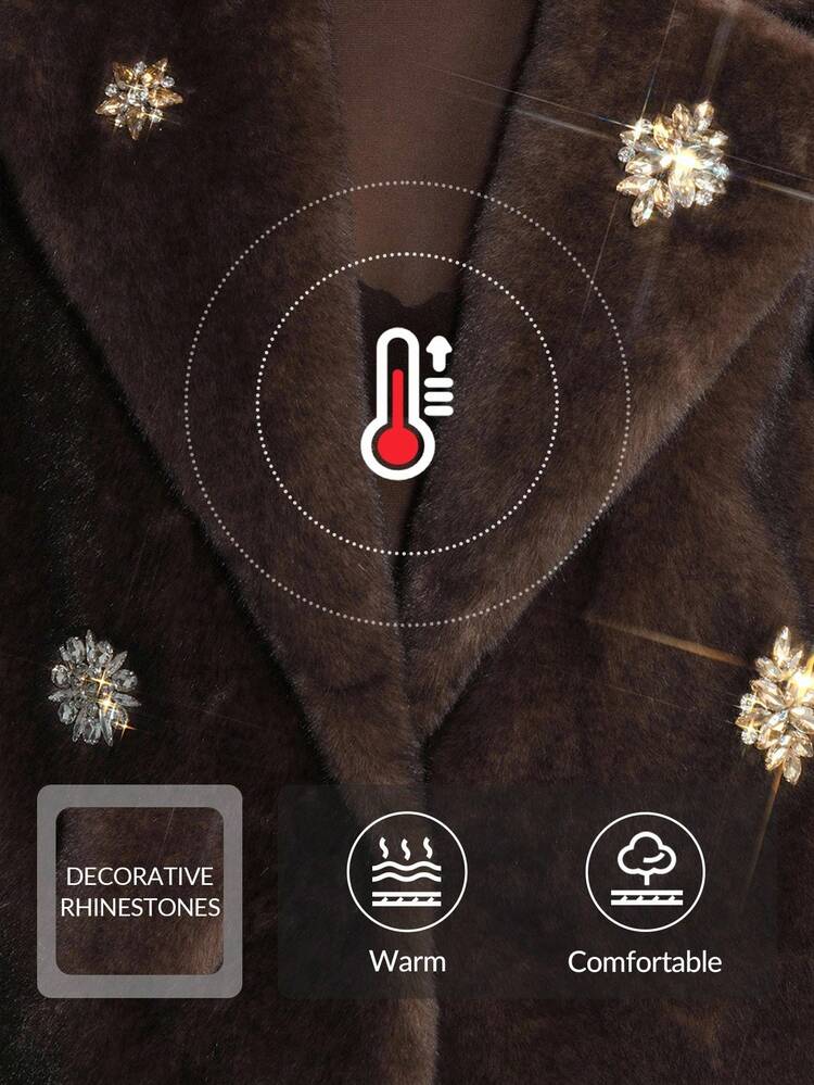 Abrigo largo de piel sintética con strass hecho a mano, adecuado para otoño, invierno, salir, elegante, formal, fiesta, chic, Año Nuevo, abrigo de invierno para mujer, Navidad, trabajo, graduación, boda