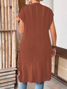 EMERY ROSE Halloween Plus Size Women Sleeveless Hollow Out Long Cardigan, Lightweight, Suitable For Vacation, Commute, St. Patrick's Day, Spring/Summer - Redwood - View 2