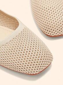 CUCCOO BASICS Cómodos mocasines planos de tela de malla color albaricoque con punta cuadrada, para mujer