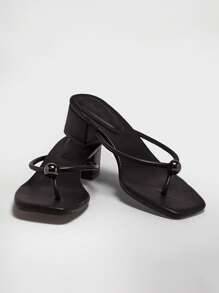 Solezae Fashion Versatile Ladies Block Heel Flip Flop Sandals - Black - View 7