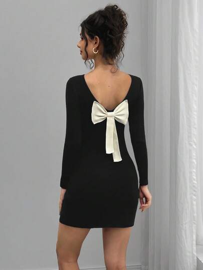 Momance Elegant Bow Decor Fitted Maternity Knit Dress